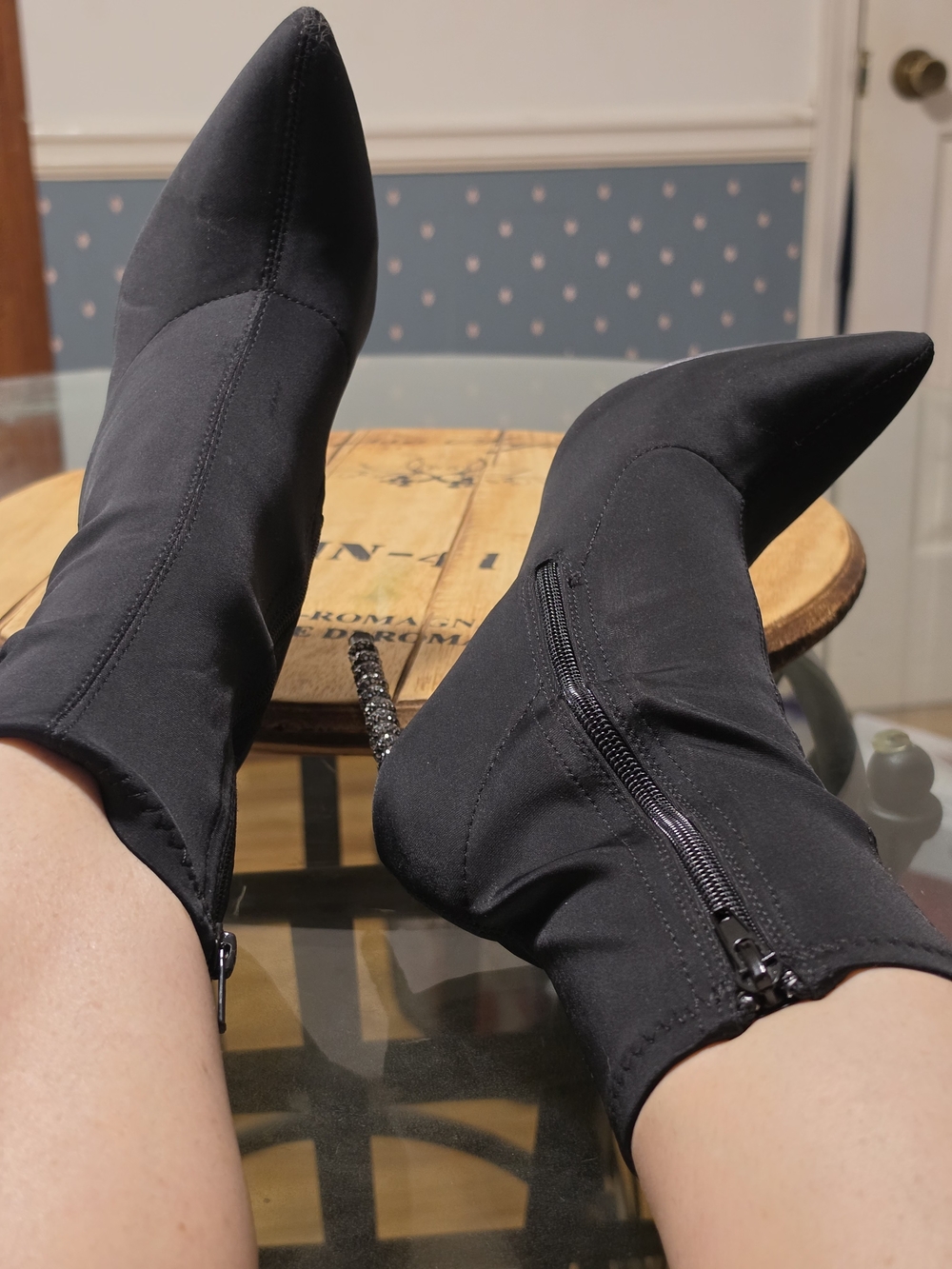 Women's Black Pointed Stiletto Sock Bootie with Side Zip